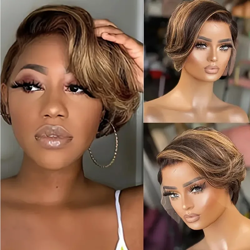 13*4*1 T lace 150% density pixie human hair wigs for women short human hair wigs daily use natural look pixie wig