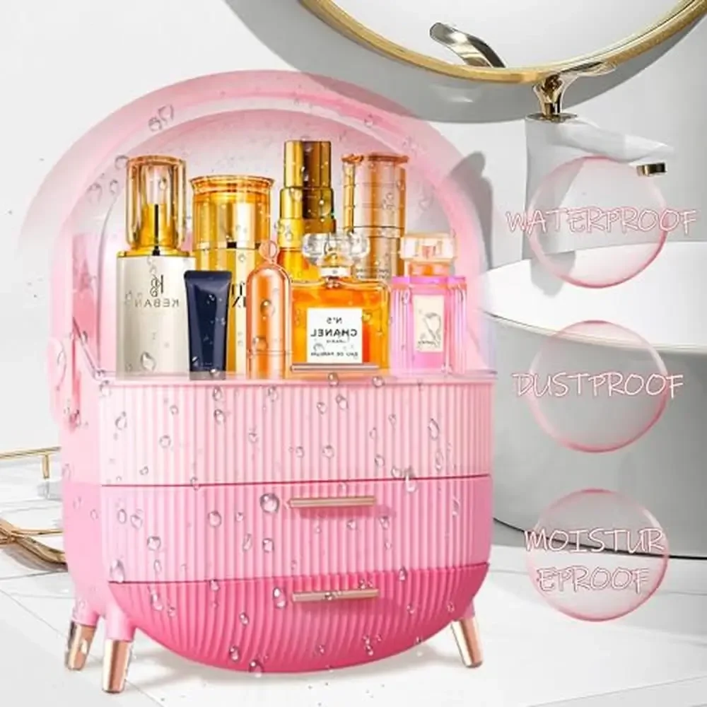 Portable Oval Cosmetics Organizer with Compartment Drawers Makeup Storage Box Vanity Dresser Clear Lid Easy Access Ideal Gifts 5