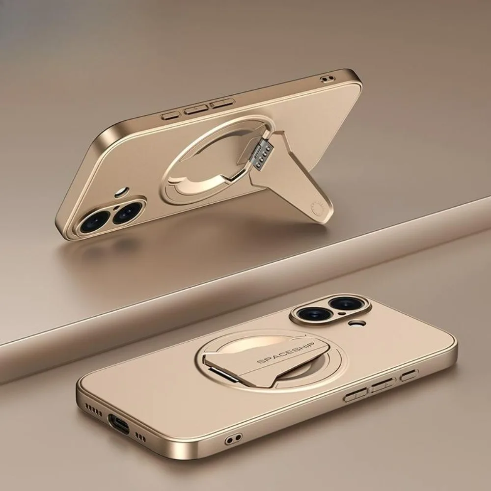 Metallic Magnetic Folding Kickstand Shockproof Case with Wireless Charging Support
