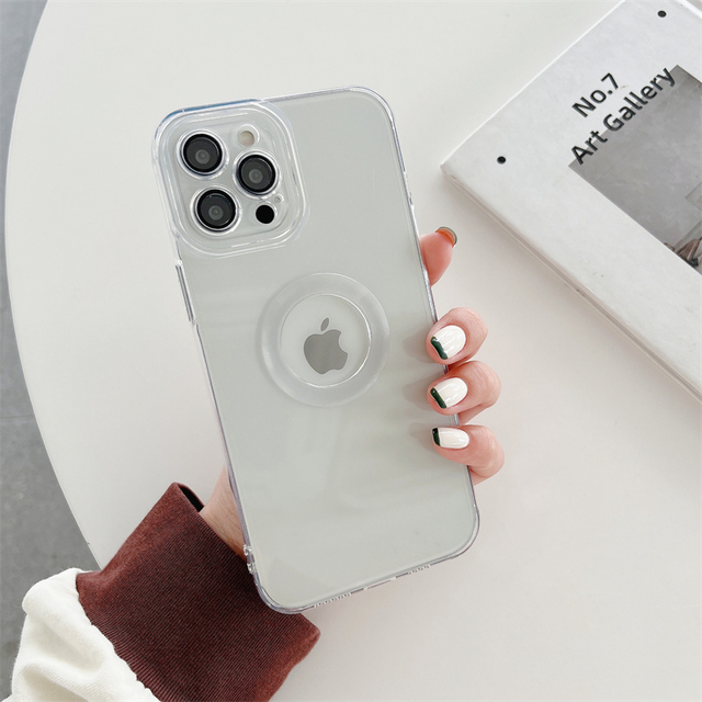 Transparent Plating Logo Hole Case for iPhone 13 Pro Max Glass Camera Protector for iPhone 11 12 Pro Max Xs 7 8Plus Cover