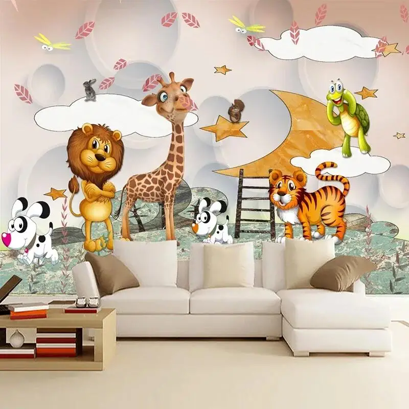 Custom 3d Wall Murais Wallpaper para Kids Room Animais dos Desenhos Animados Meninos e Meninas Quarto Crianças Decoração Papel Fotográfico