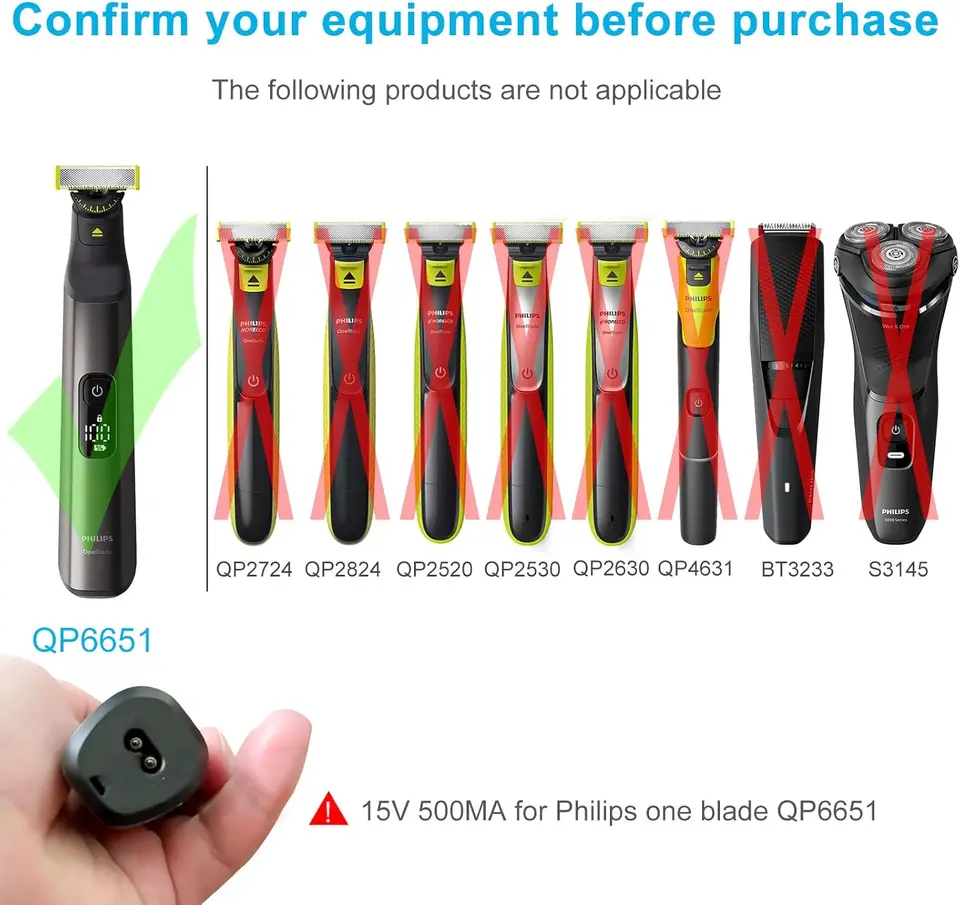 15V USB Chargeur Tondeuse/Rasoir Pour Philips Norelco HQ8505 Séries 3000 5000 7000 9000, One Blade Pro QP6520 QP6510 QP6620 - Alimentation Adaptateur Cordon 1,1m
