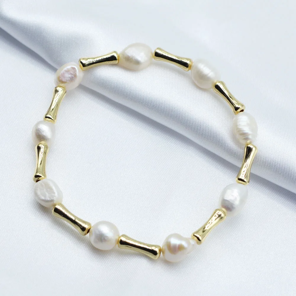 

Natural Pearl Bracelet White Irregular Baroque Jewellery Gold and Silver Adjustable