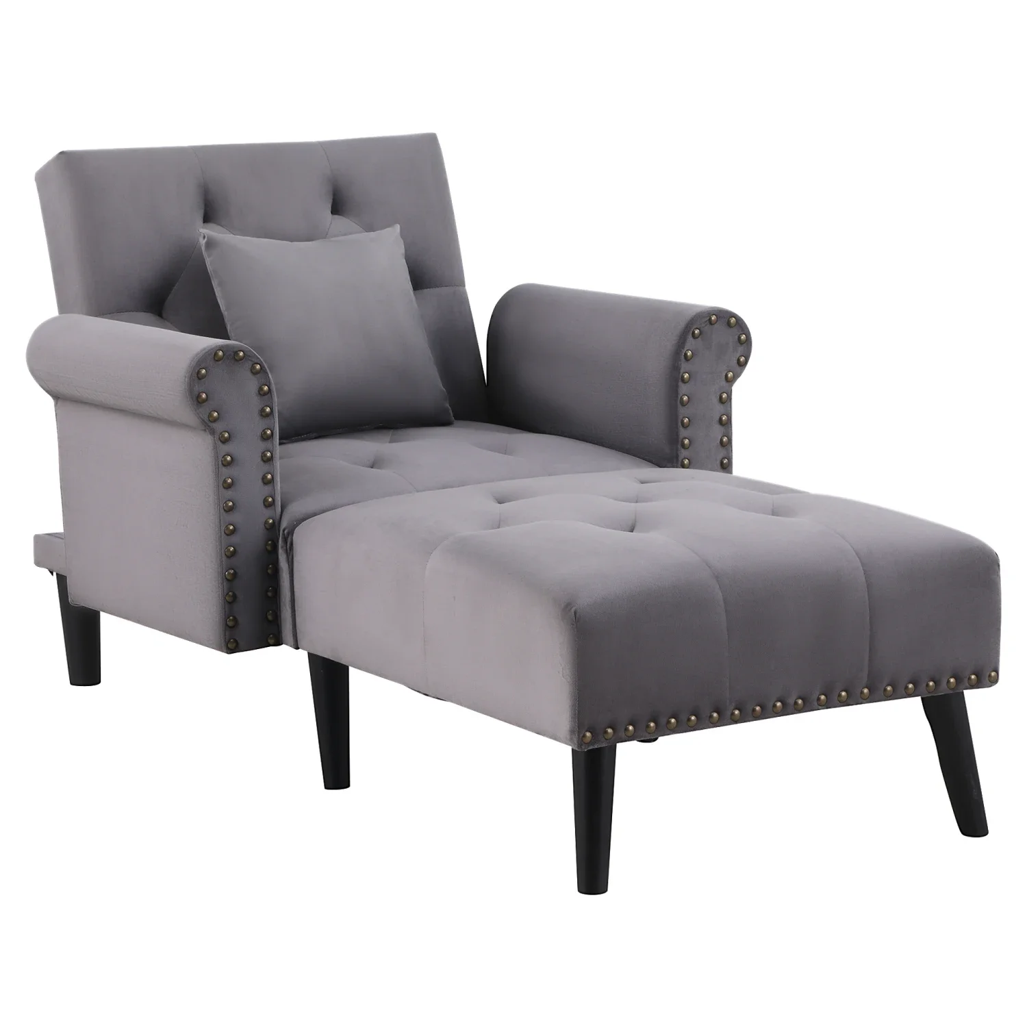 

HOMCOM 2-In-1 Chaise Lounge Indoor with Rolled Armrest, Nailhead Trim and Button Tufting, Adjustable Velvet Fabric Upholstered S