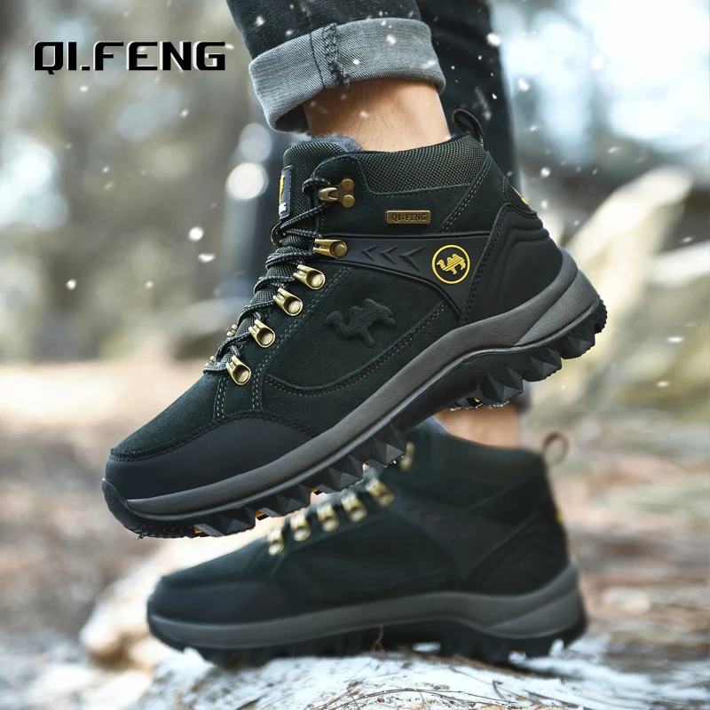 Men Winter Boots Genuine Leather Sneakers Man Fur Plush Snow Shoes Warm Outdoor Ankle Boots Classic Hiking Footwear men sneakers,outdoor boots,men leather boots