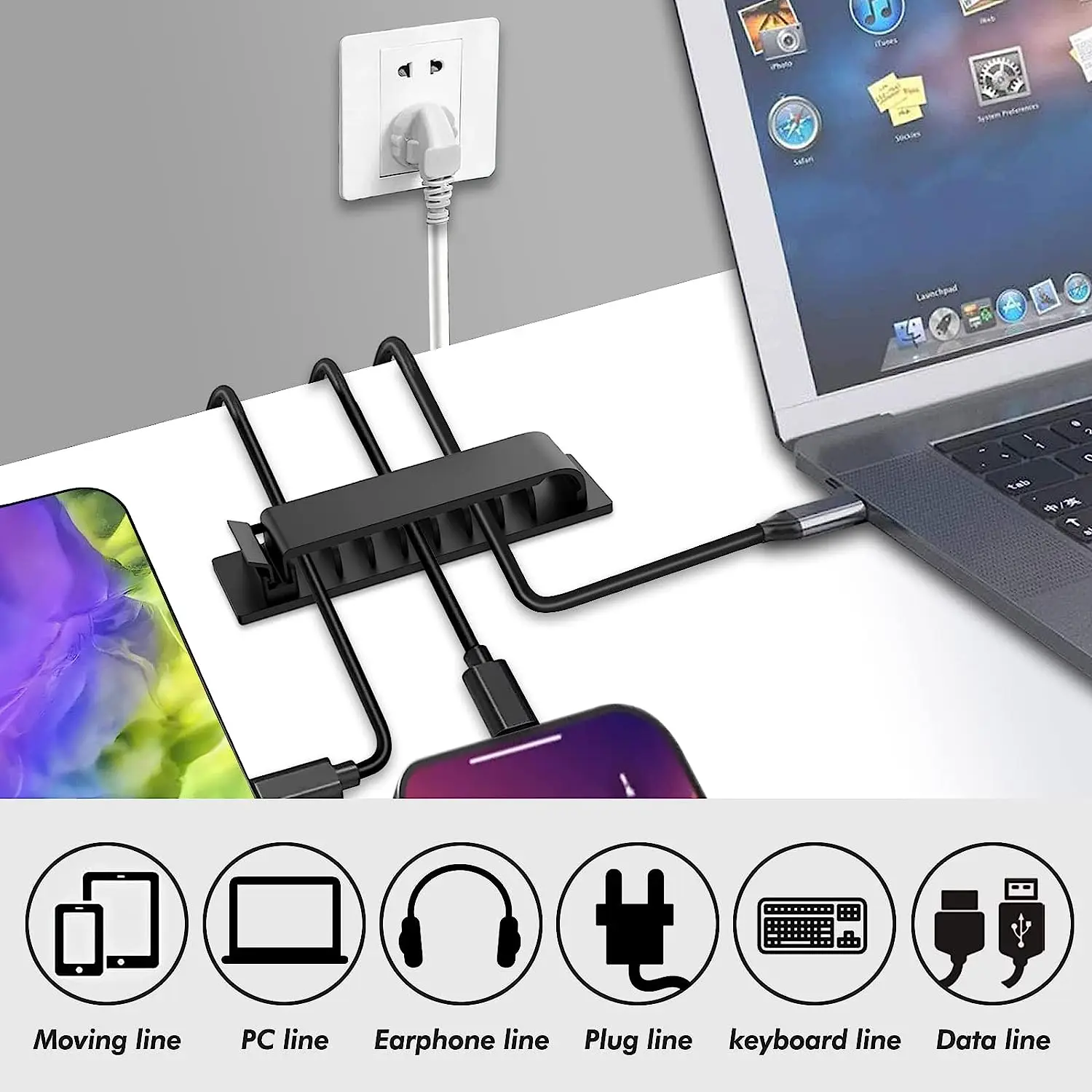 케이블 정리기 코드 관리 와이어 홀더 유연한 USB 케이블 와인더 마우스 키보드 이어폰 보호용 실리콘 클립