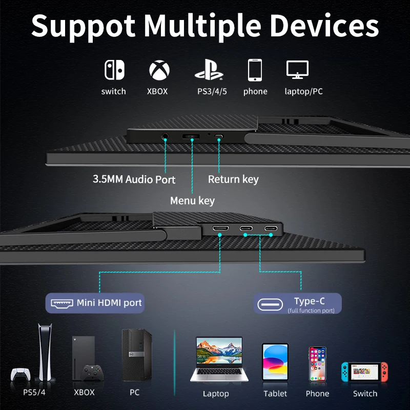 HGFRTEE 2.5K 14.1인치 휴대용 게임 모니터 60Hz QHD IPS USB-C 노트북 PC Mac 스위치 PS5/4 Xbox용 HDMI 외부 디스플레이