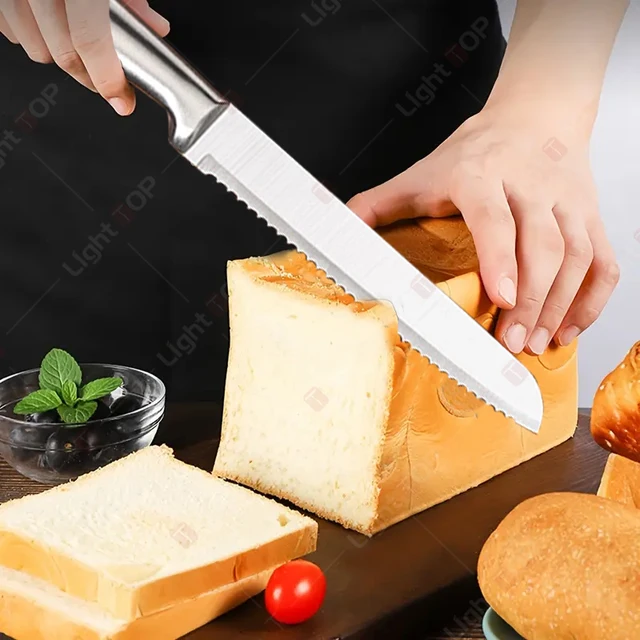 Set di coltelli da cucina professionali interamente in acciaio Coltello Santoku da 7 pollici Mannaia per carne Coltello per disossare Accessori da cucina per tagliare il pane 4