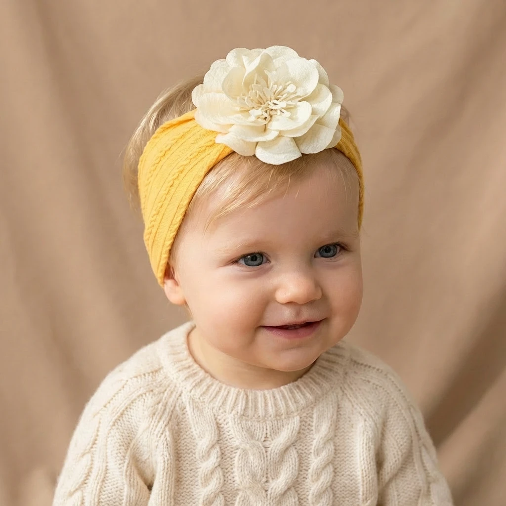 새로운 자카드 스트레치 아동용 헤어밴드 단색 꽃무늬  스카프 여름 얇은  헤어 액세서리