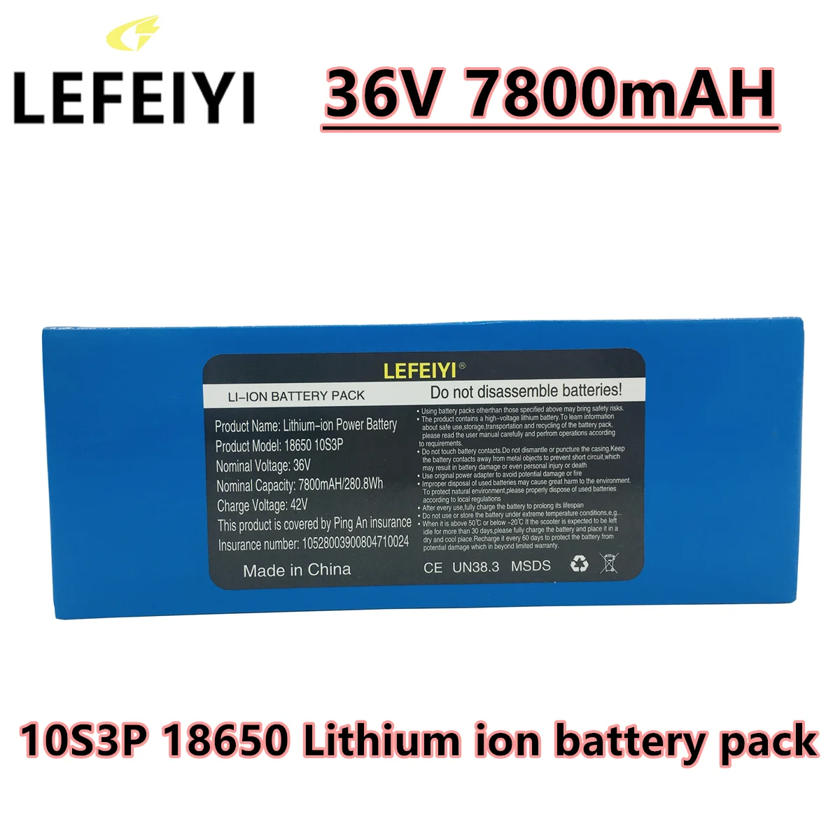 

18650 Lithium Battery Pack 600Watt 20ABMS For Electric Bicycle Scooter 36V 7.8Ah 10S3P +42 V 2A Charger