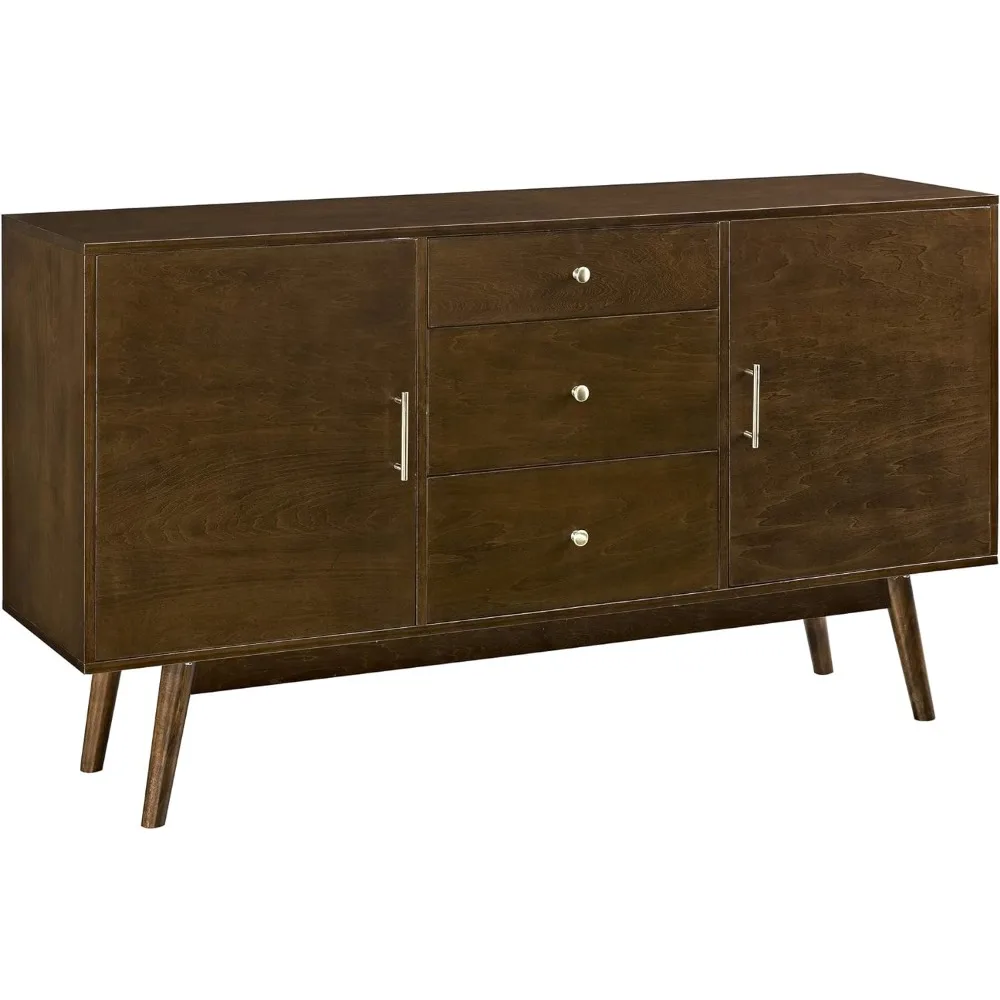 

Mid Century Modern-TV Stand Console with 3 Drawers and Closed Cabinet Storage, 60", Walnut