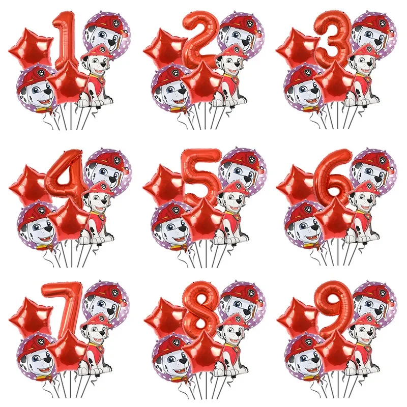 6PCS Paw Patrol Number Balloon Set 0-9Digital Foil Helium Ball Girl Boys Kids Birthday Party Baby Shower Decor Helium Balloons