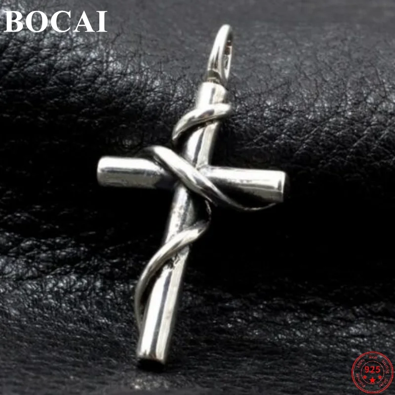 

BOCAI S925 Sterling Silver Pendants for Women Men New Fashion Twining Cross Couple Gift Amulet Jewelry Free Shipping