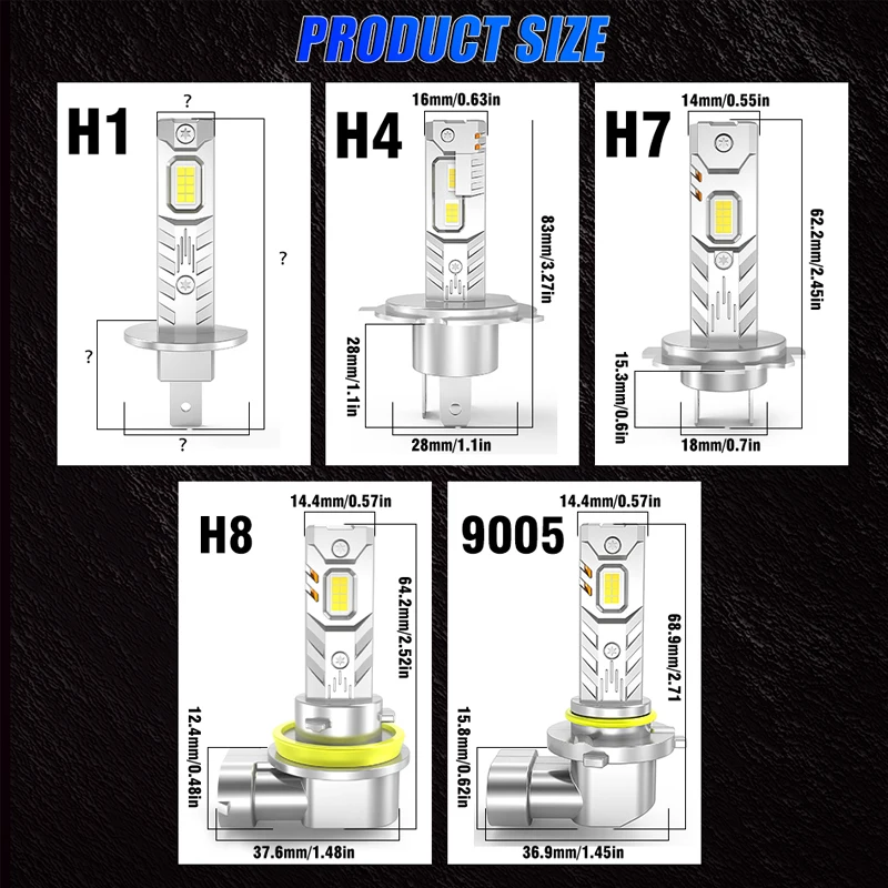 2개입 H11 H4 LED 헤드라이트 CANBUS H7 H1 H8 9005 HB3 9006 HB4 팬리스 미니 램프 1:1 사이즈 무선 안개등 플러그 앤 플레이 6500K 12V
