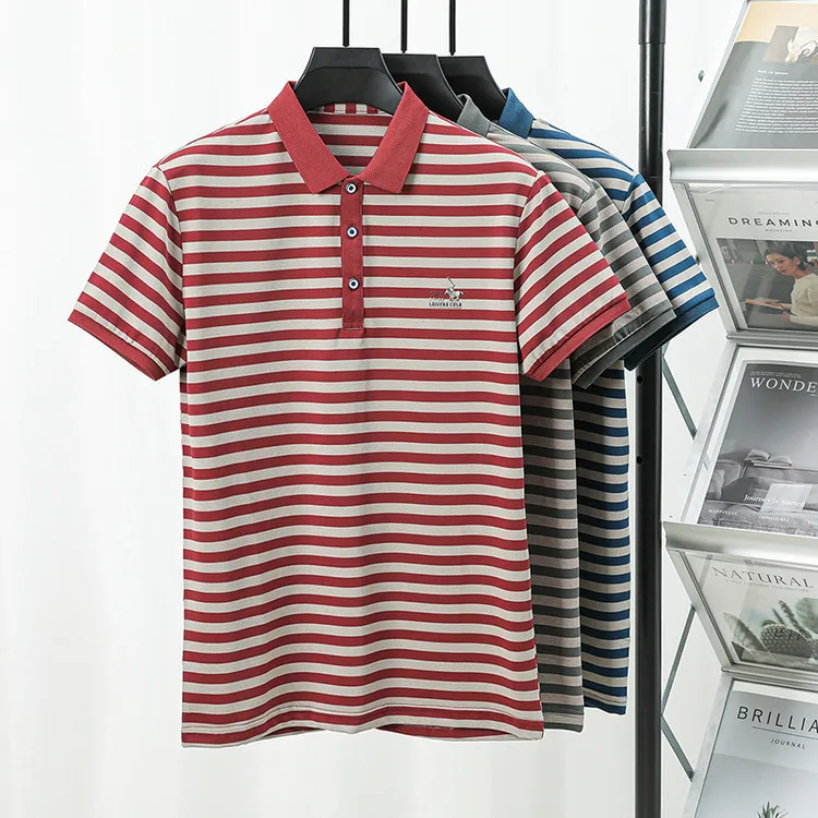 Men Striped Short Sleeve Polo Shirt Business Collar Casual Breathable Comfortable Top 25 undefined