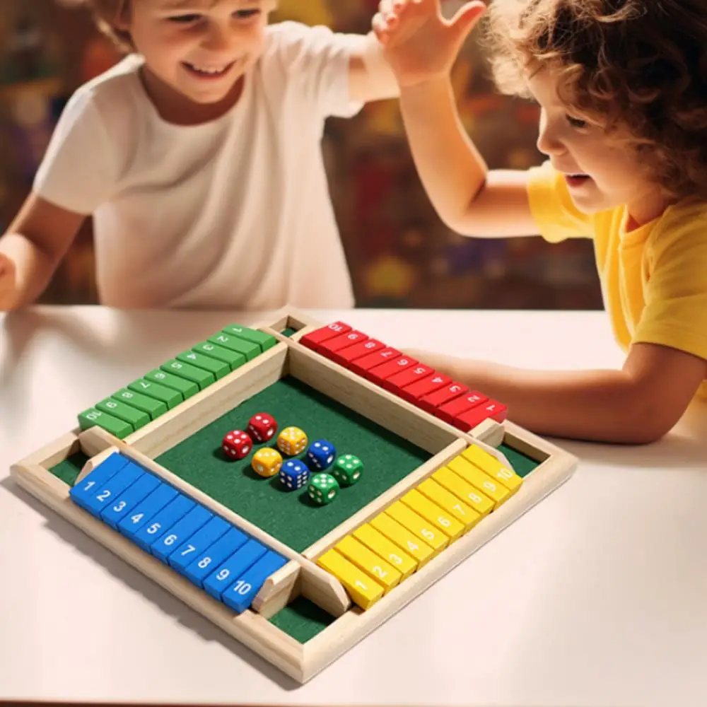 Arithmetic Dice Board Game Four-Sided Flip Card Games Box Dice Toys Wooden Flaps Dices 4 Players Party Number Game Board Games 4