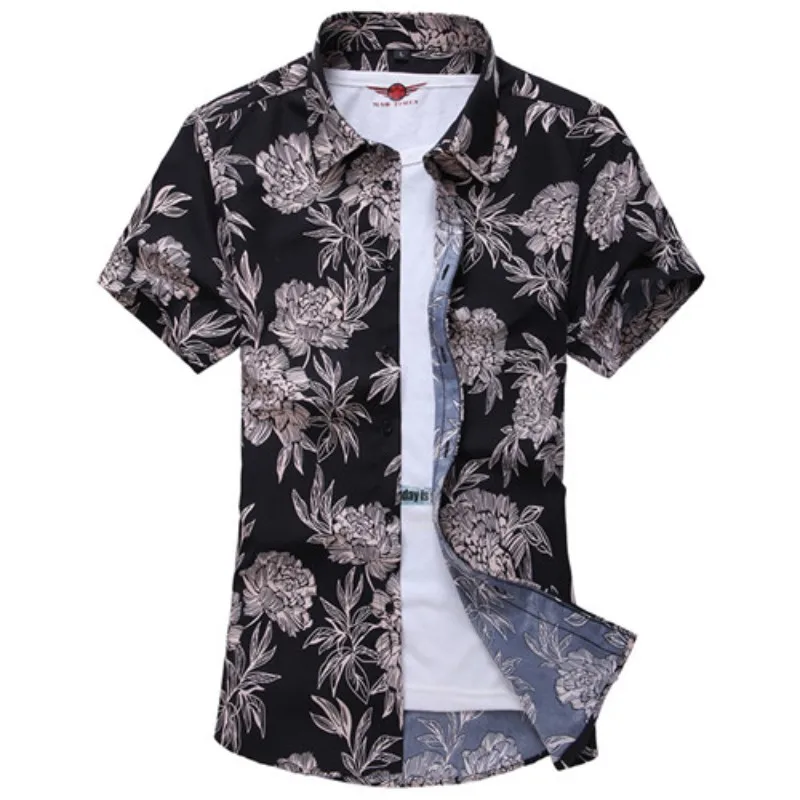 

Summer White Printed Short Sleeved Casual Shirt For Men Hawaii Rose Flower Shirts Vacation Body Corinthians Size Masculino Cloth
