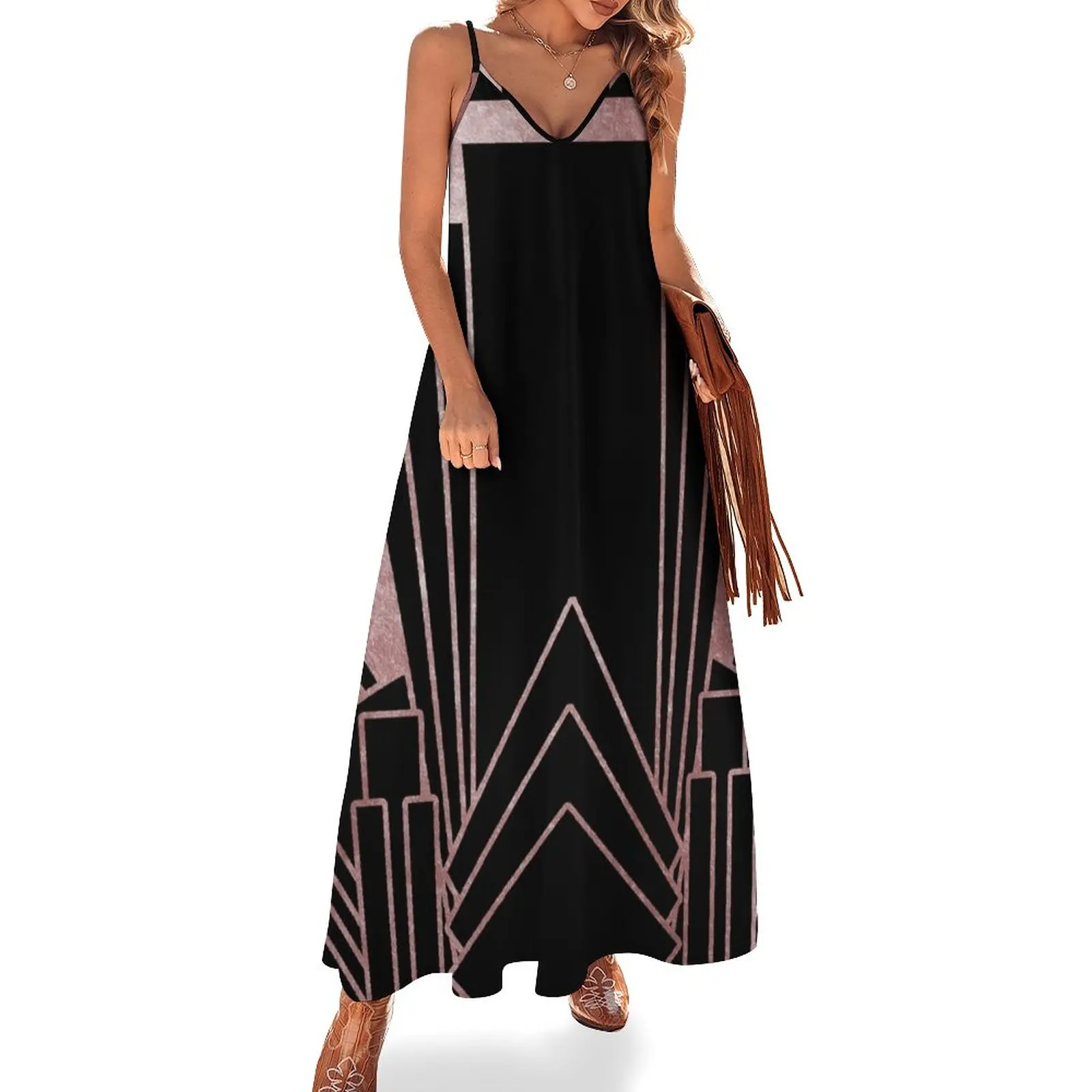 

New Pink art deco design Sleeveless Dress Bridesmaid dress woman clothes for women