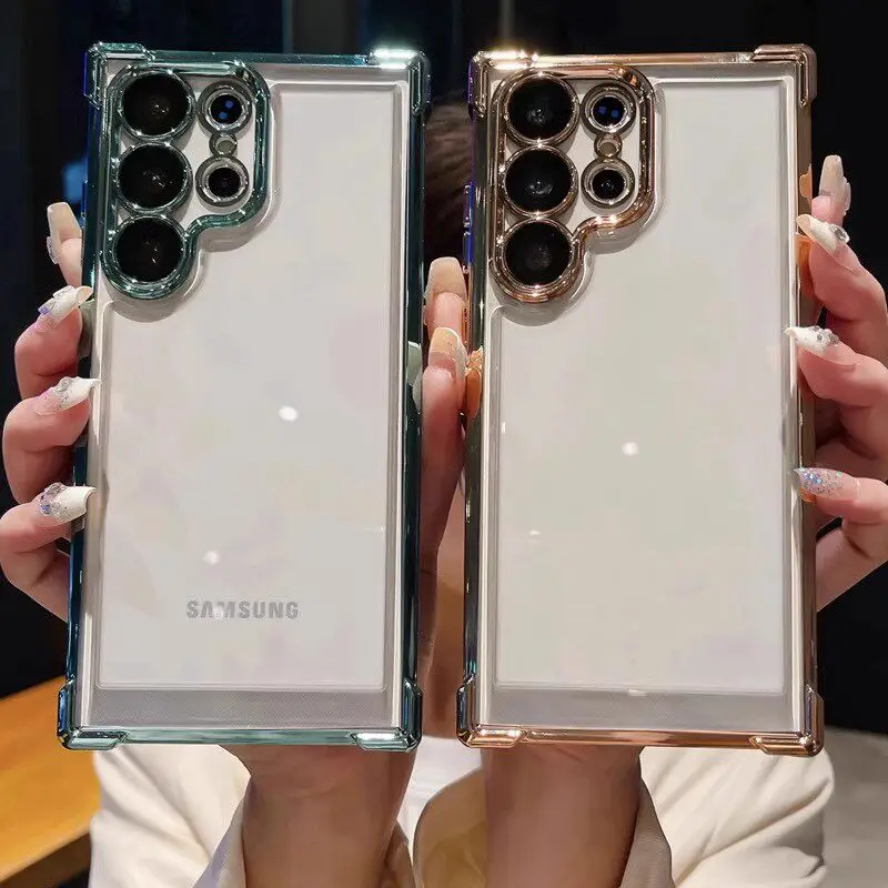 Luxury Plating Transparent Silicone Airbag Bumper Case with Camera Lens Protection