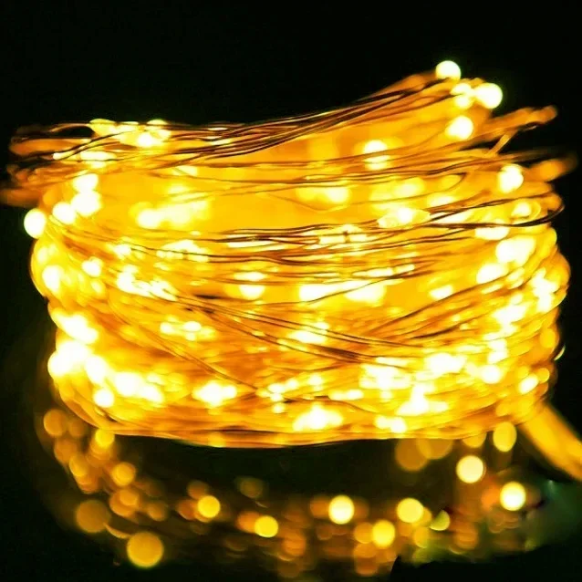 thumbnail image 1 of Guirnalda de luces LED de 1/2/3/5/10/20 m con cable de cobre y pilas para dormitorio, jardín, fiesta, boda, decoración navideña, 1 of 5