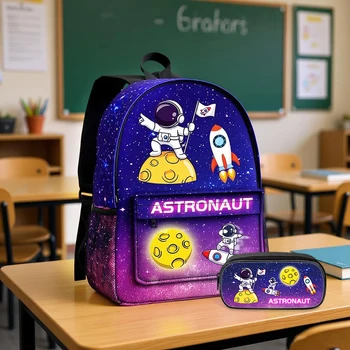 Space Astronaut Rocket School Backpack Shoulder Bag Pencil Bags with Lunch bag for Boys Kids Girls BookBag Outdoor Daypack Gift 1