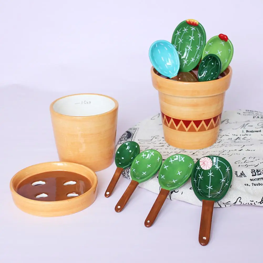 Food Spoon Rice Spoon Measuring Spoon Cactus Shape 1 Set stainless steel spoon cutlery set