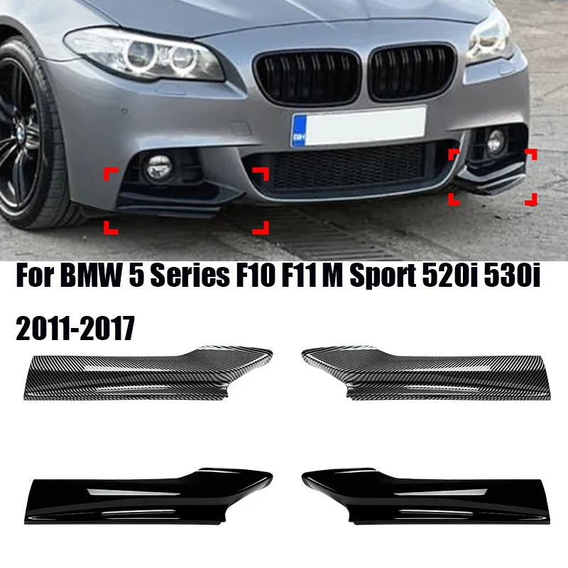 

Глянцевый черный для BMW 5 серии F10 F11 M Sport 520i 530i 2011-2017, автомобильный передний бампер, губа, угловой диффузор, сплиттер, спойлер, защита