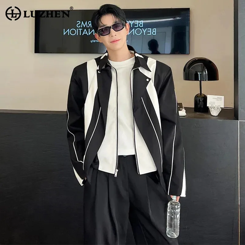 

LUZHEN 2024 Trendy High Street Jacket Layered Patchwork Design Men's Coat Fake Two Piece Korean Reviews Many Clothes New Affa69
