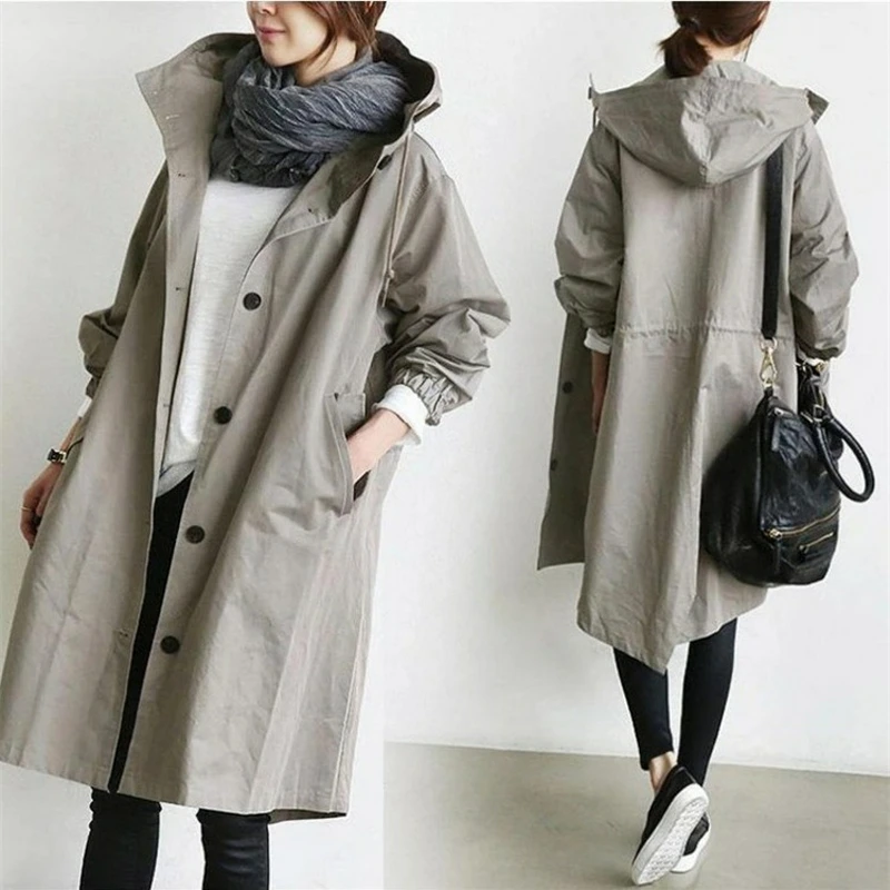 Womens Lenght Hooded Cardigan Coat Winter Windproof Overcoat Wild Elegant Windbreaker Jacket Coat Outwear