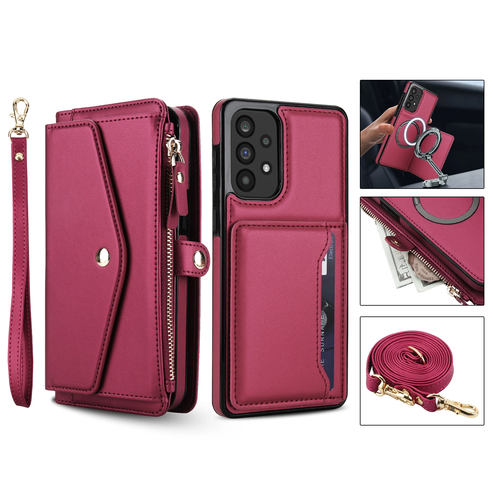 Magnetic Wallet Crossbody Phone Case with Long Lanyard