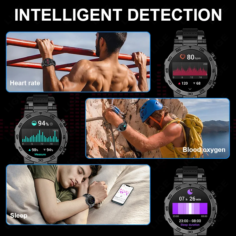 LIGE LED Bluetooth Call Smart Watch Men Outdoor Sports Full Touch Screen Health Monitoring Waterproof Smartwatch For IOS Android