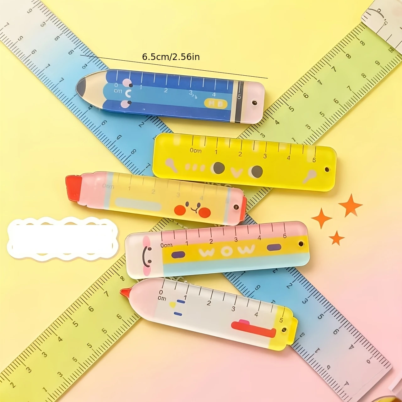 고양이 발 모양의 미니 자 5개 세트, 끈 포함, 휴대 편리, 열쇠고리로 사용 가능, 문구류 A3228