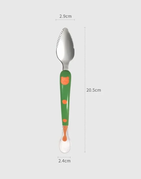 Baby Double Head Silicone Stainless Steel Children Utensil Toddler Infant Food Eating Fruit Scraping Mud Spoon Feeding Tableware
