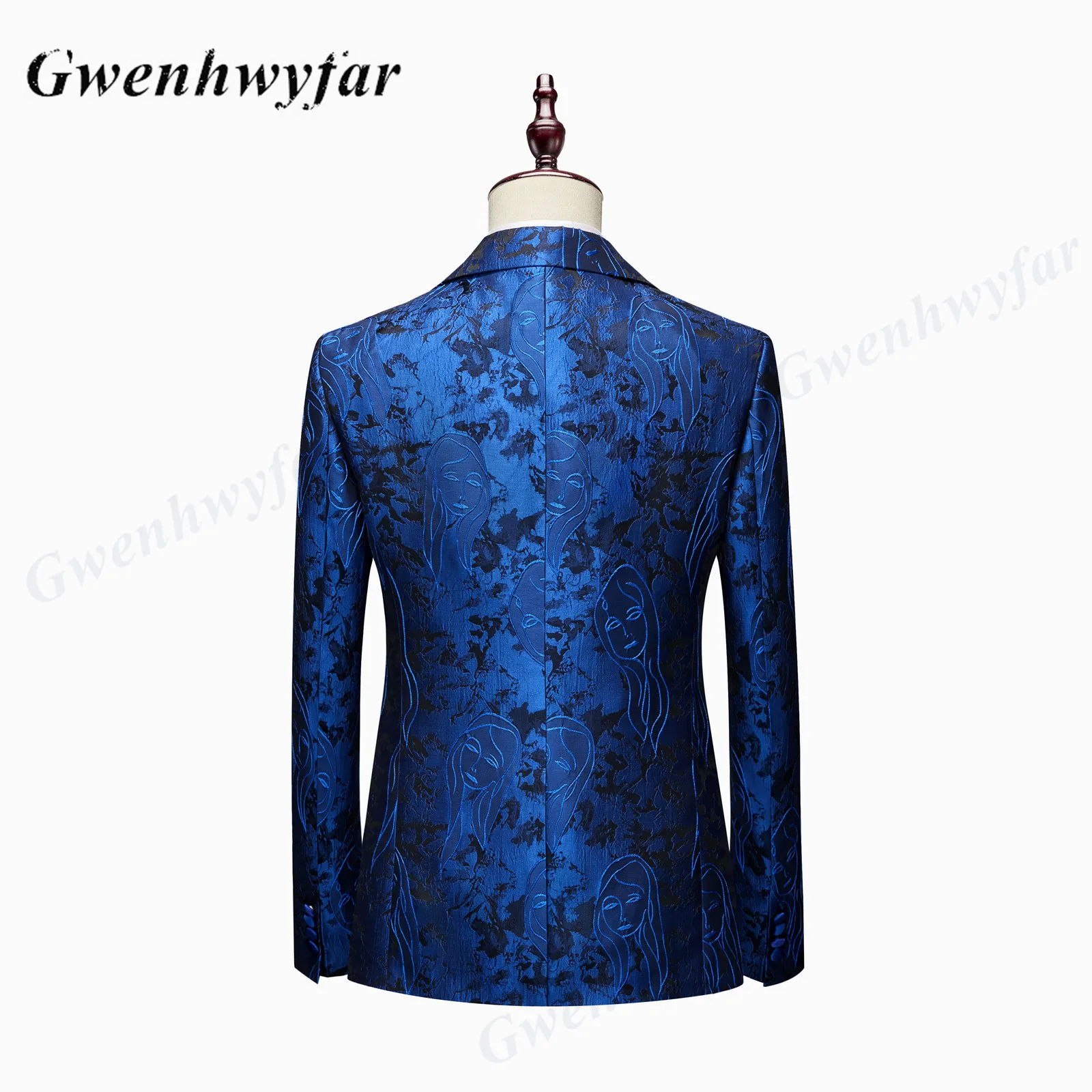 Nina Store Men Jacqaurd Suits Made Royal Blue Beauty Face Pattern Tuxedo for Groom Wedding Wear Fashion Costume