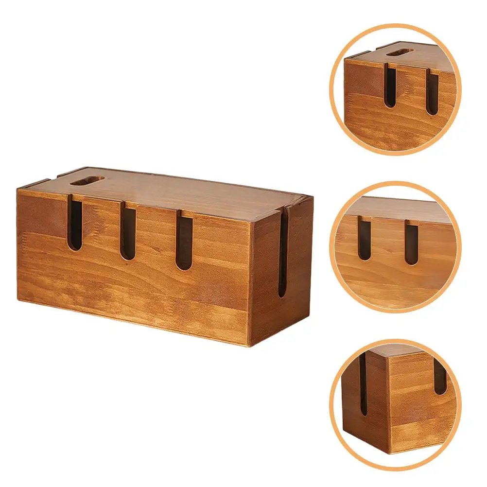 Box Solid Wood Cable ganizer Desk Router Cover Cord Hider Storage rustic appearance sturdy construction home 3