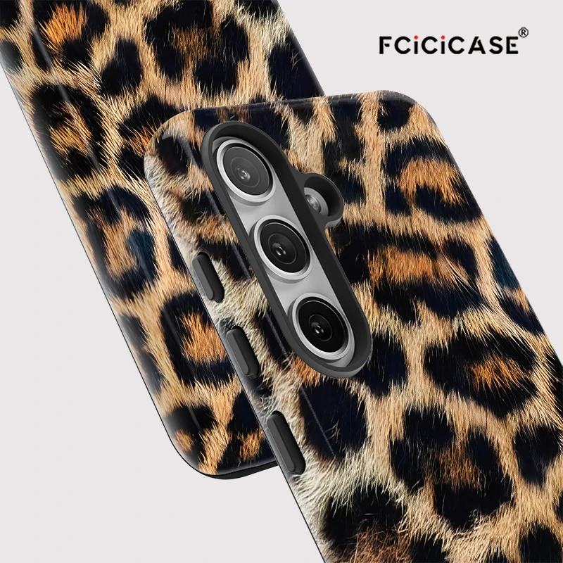 Leopard Print Shockproof Phone Case with Soft Rubber Frame and Acrylic Cover