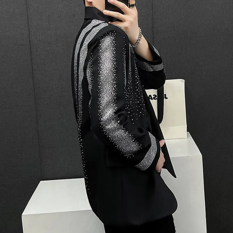 Men Blazer Diamond Punk Slim Suit Jacket