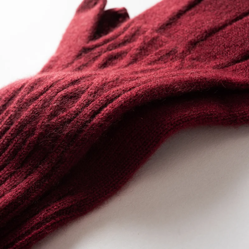 Winter High-Quality 100% Cashmere Knit Touch Screen Gloves Women Soft Warm Stretch Guantes Solid Color Casual Full Finger Guante