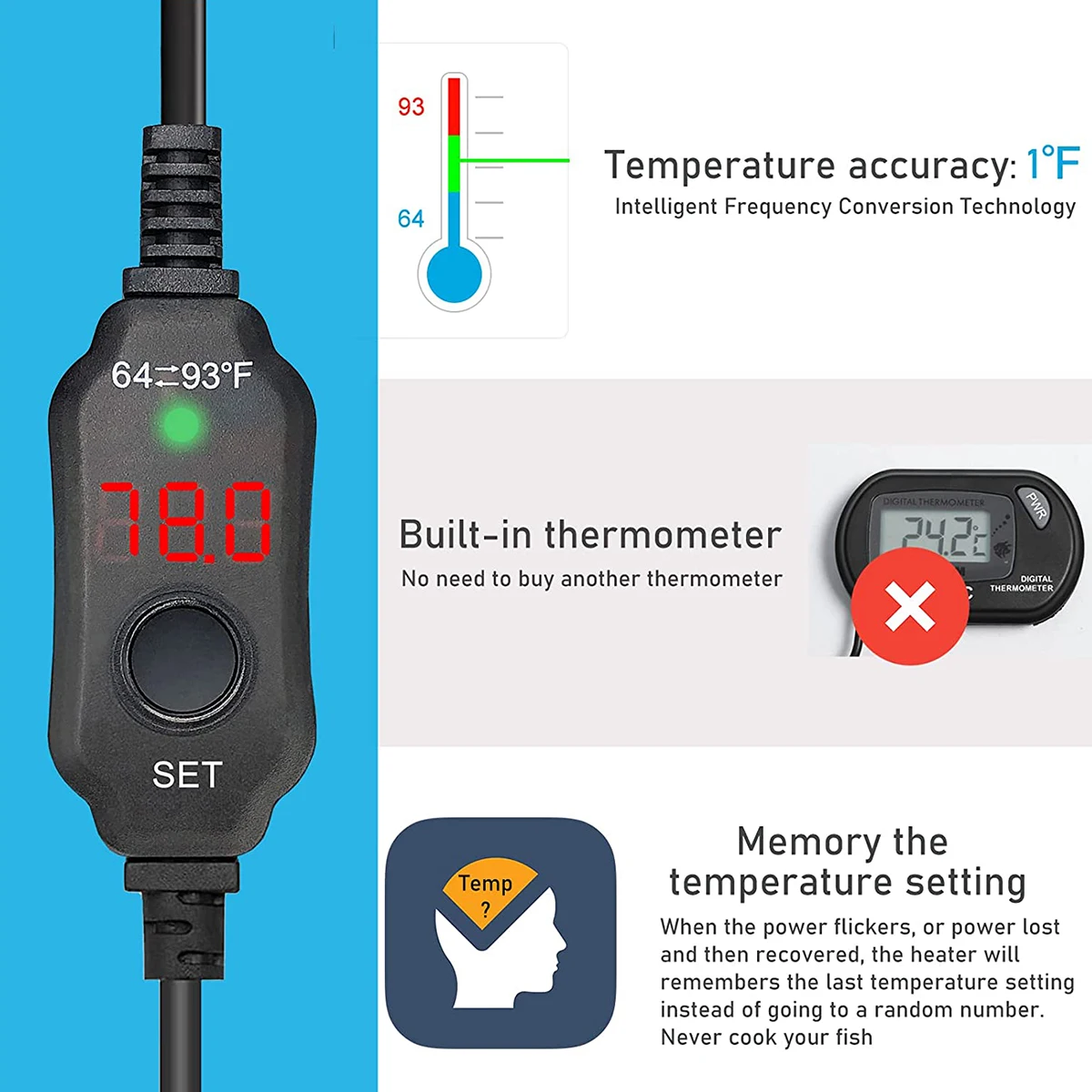 Mini Aquarium Digital Heater for Fish Tank with USB Charging