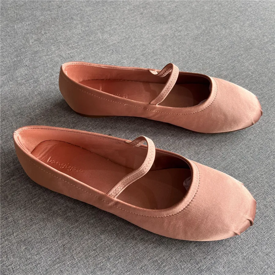 Round Toe Ballerinas Flats Silk Elastic Band Women Dance Shoes Sweet Casual Loafers Ladies Espadrilles Zapatos Mujer Mary Janes