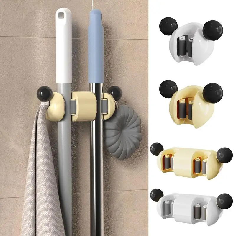 Dangling Broom Organizer Bear Shape Mop Rack Removable Household Gadgets Dangling Home Organization For Bathroom Kitchen
