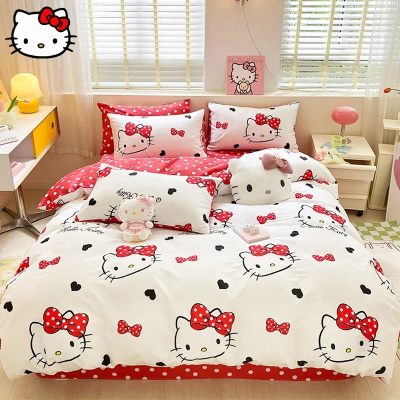 

4PCS HelloKitty MyMelody Cinnamoroll Quilt Cover Kawaii Sanrio Cartoon Girl Student Soft Dormitory Bedroom Plush Quilt Set Gift