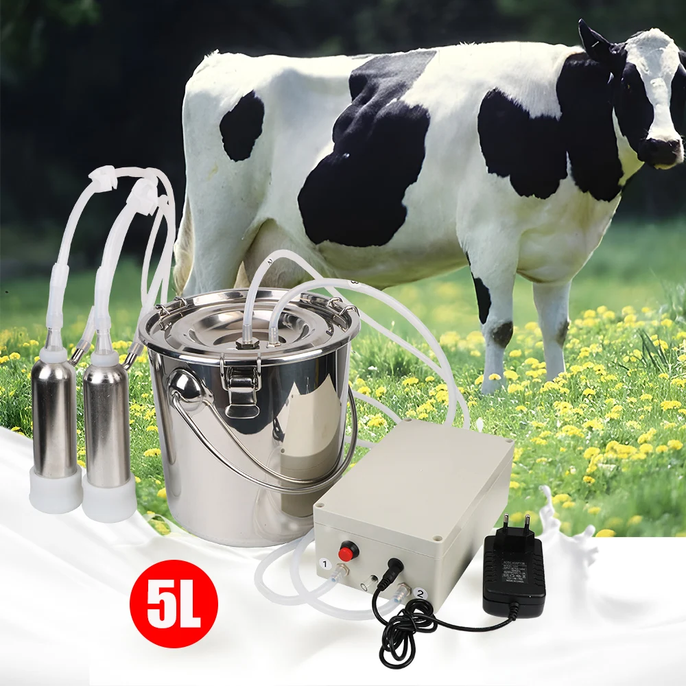 

5L Milking Machine Vacuum Pump Milker for Farm Cows Goats Sheep Automatic Electric Pulsating Bucket Farm Breeding Equipments