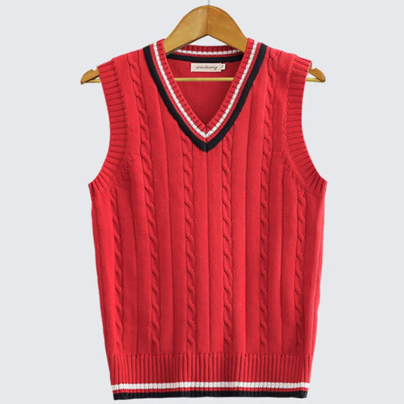 Men Uniform Vest V Neck Pullover Boys British Student Sleeveless Waistcoat Tank Tops Sweaters Spring Autumn