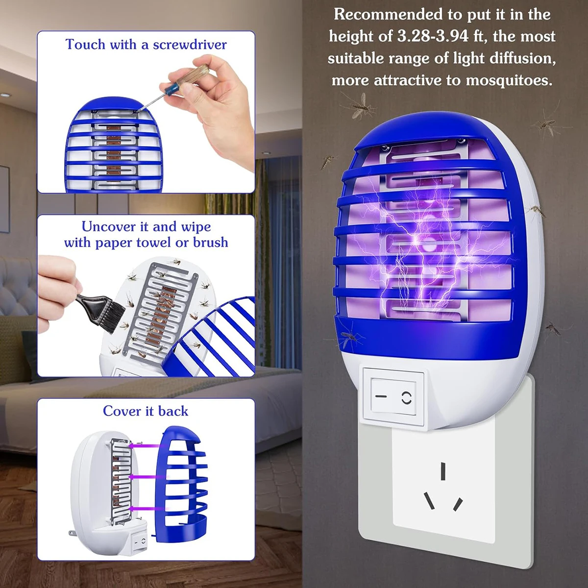 Plug In Bug Zapper Indoor Flying Insect Trap,Electronic Mosquito Zapper Gnat Traps With LED Light For Bedroom,Kitchen,Office_voghion.com