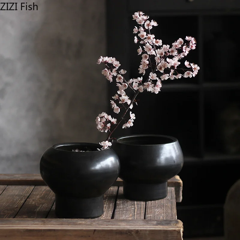 Minimalist Black Ceramic Vase Hydroponic Flower Pots Desk Decoration Flowers Arrangement Floral Vases Room Aesthetic Decor 5