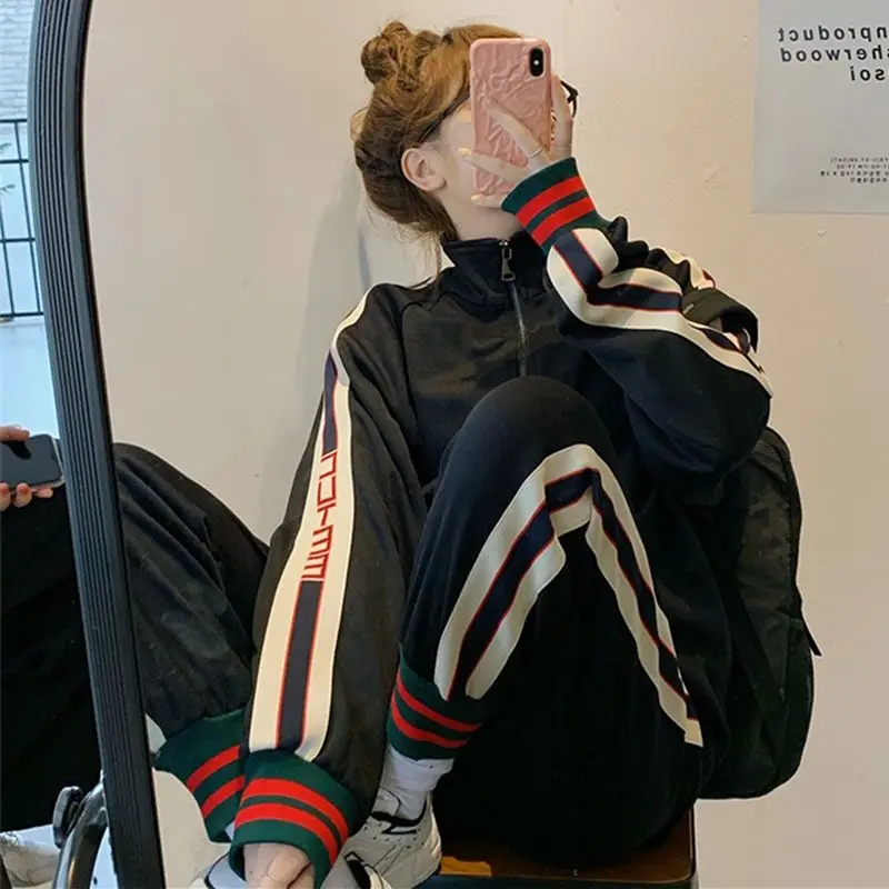 Sports Suit Women\'s Spring and Autumn Loose Slimming Korean Style Fashionable Fashionable Sweatshirt for Students