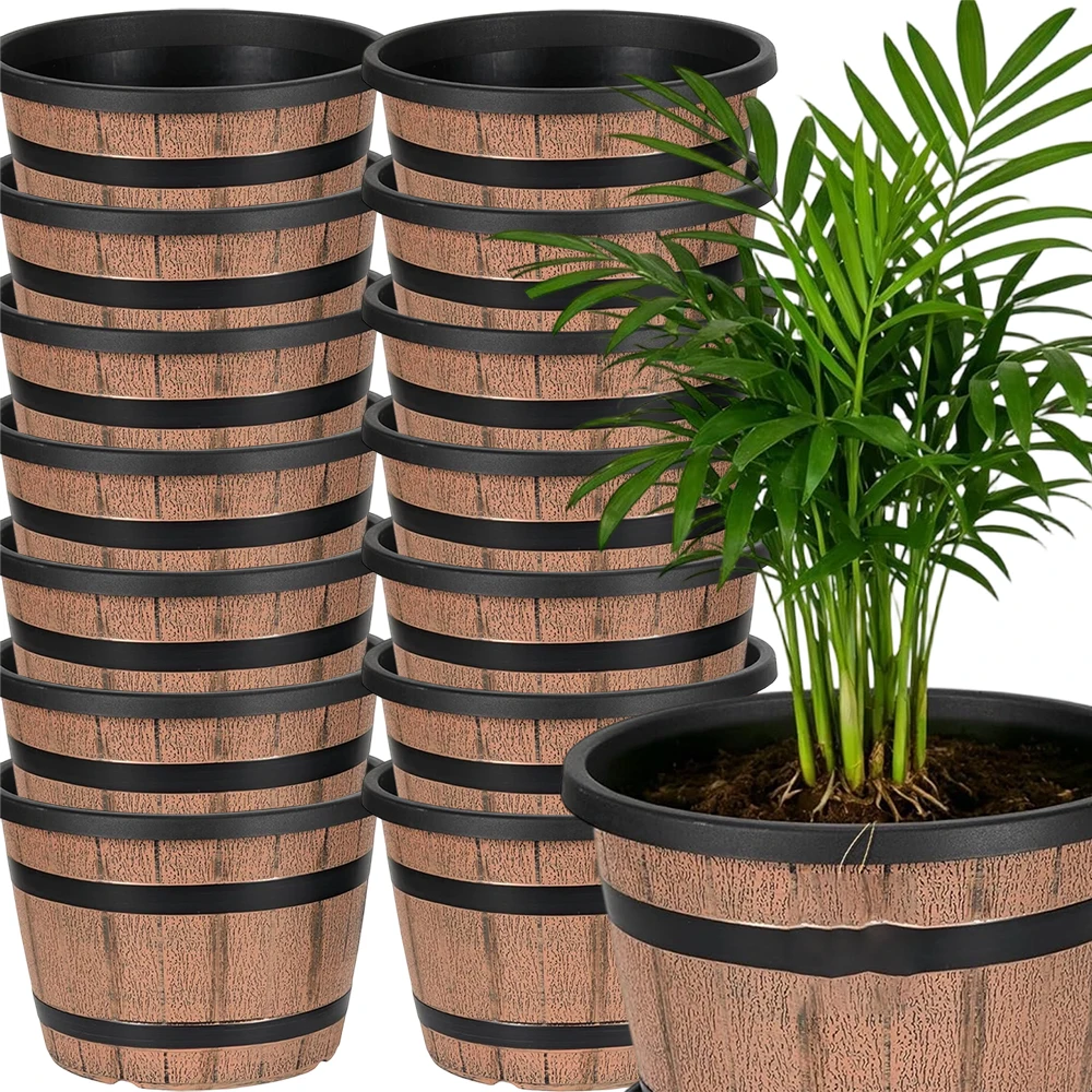 Rustic Wooden Barrel-Style Flower Pot for Home and Garden Decor