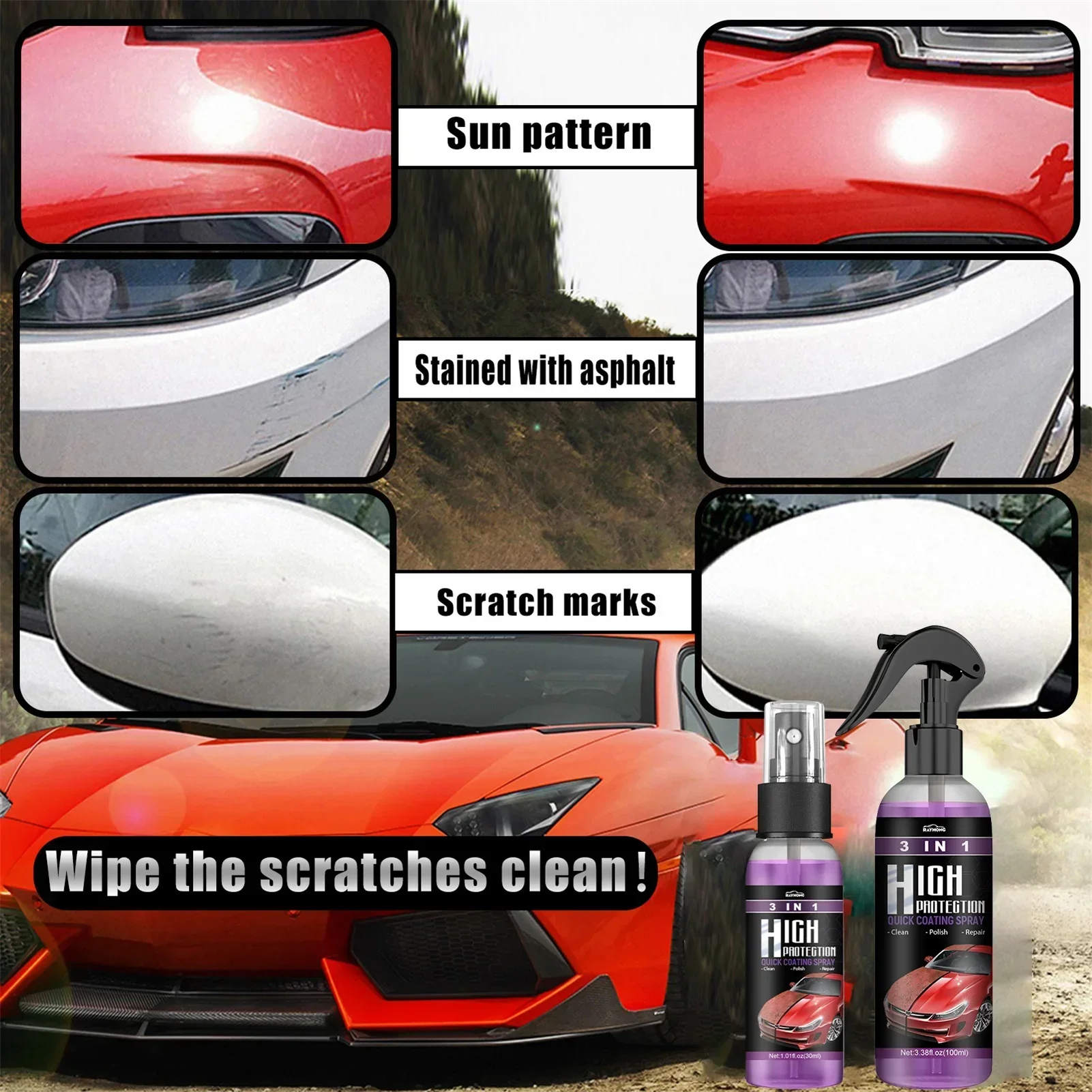 3 in 1 schnelle Keramik beschichtung stärken Auto wachs politur Spray hydrophoben intensiven Glanz für Glas & Räder & Lack versiegelung Detail