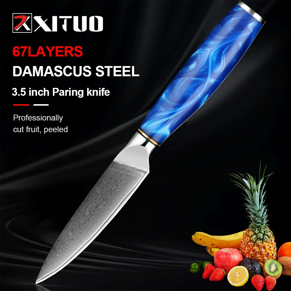

Professional Japanese Knife Damascus Steel Ultra-Sharp Elite Kitchen Chef Knife 3.5 Inch Paring Knife Vegetable Fruit Knife